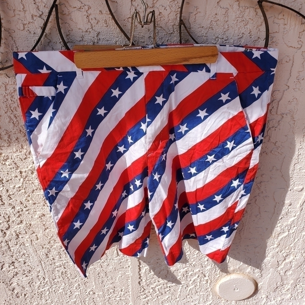 Royal & Awesome Pars & Stripes Patriotic Flat Front Pocketed Golf Sz. 42 Shorts